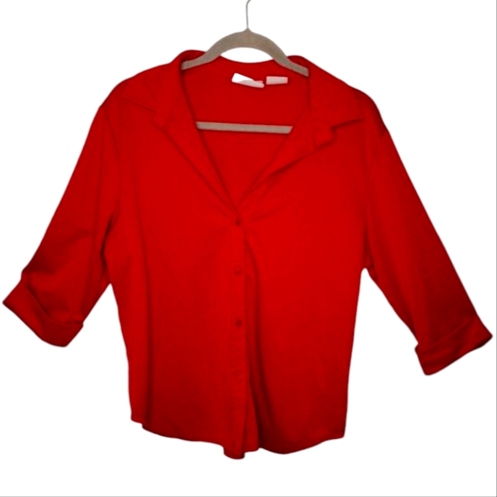 Kathy Ireland Red Button Down Collared Blouse Size Large